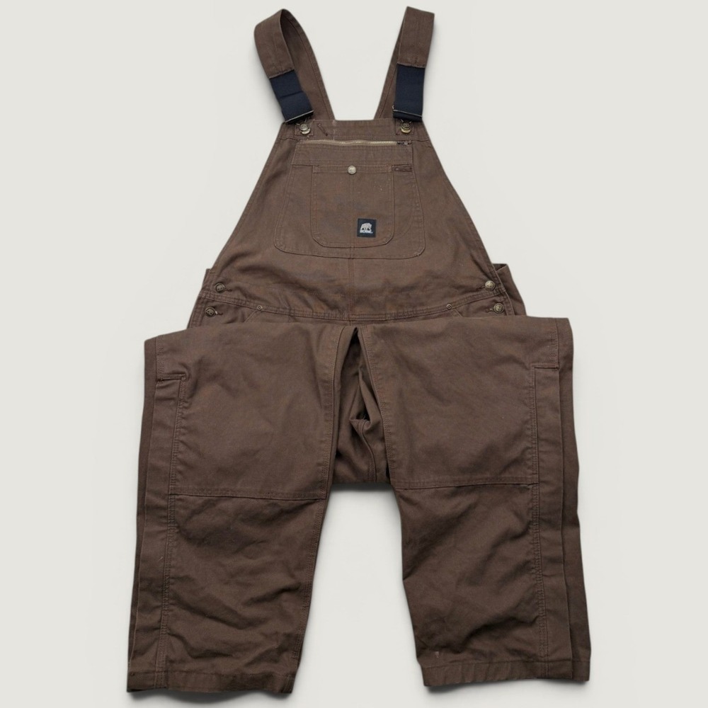 Berne Men 44x34 Overalls Brown B1068BB Duck Canvas Bib Workwear Leg Zips